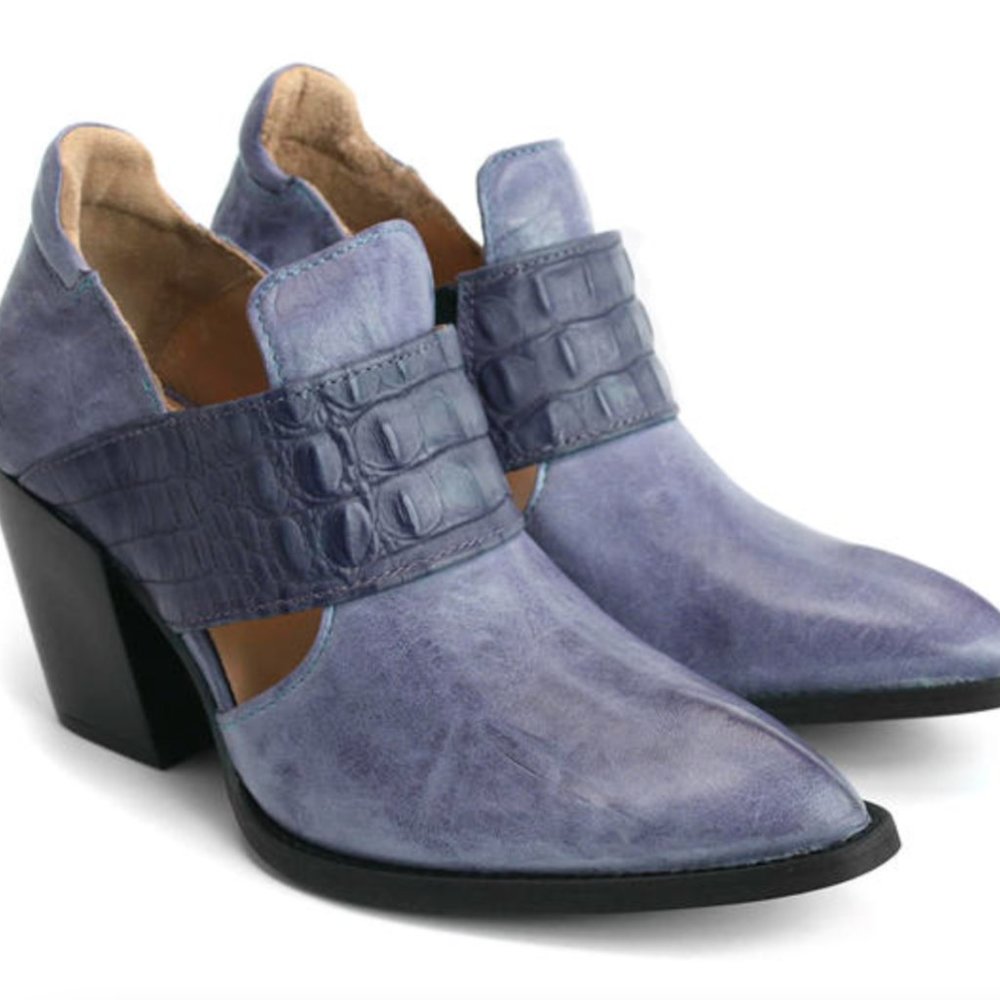 Fluevog Entrance Room 502 open-sided heel/bootie, Purple, 6.5